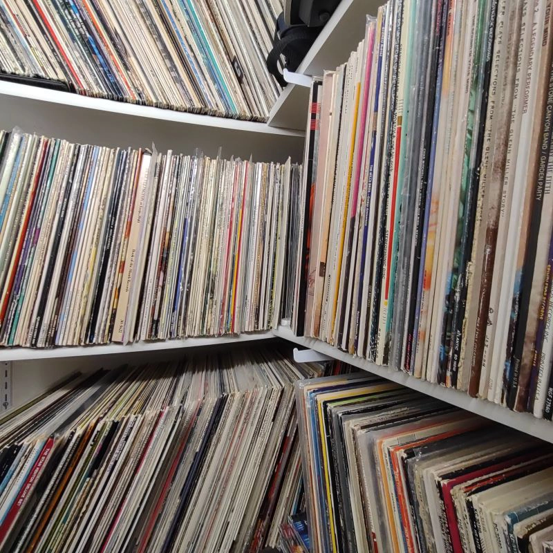 vinyls-in-grand-forks Shelves of vinyl records in Grand Forks.