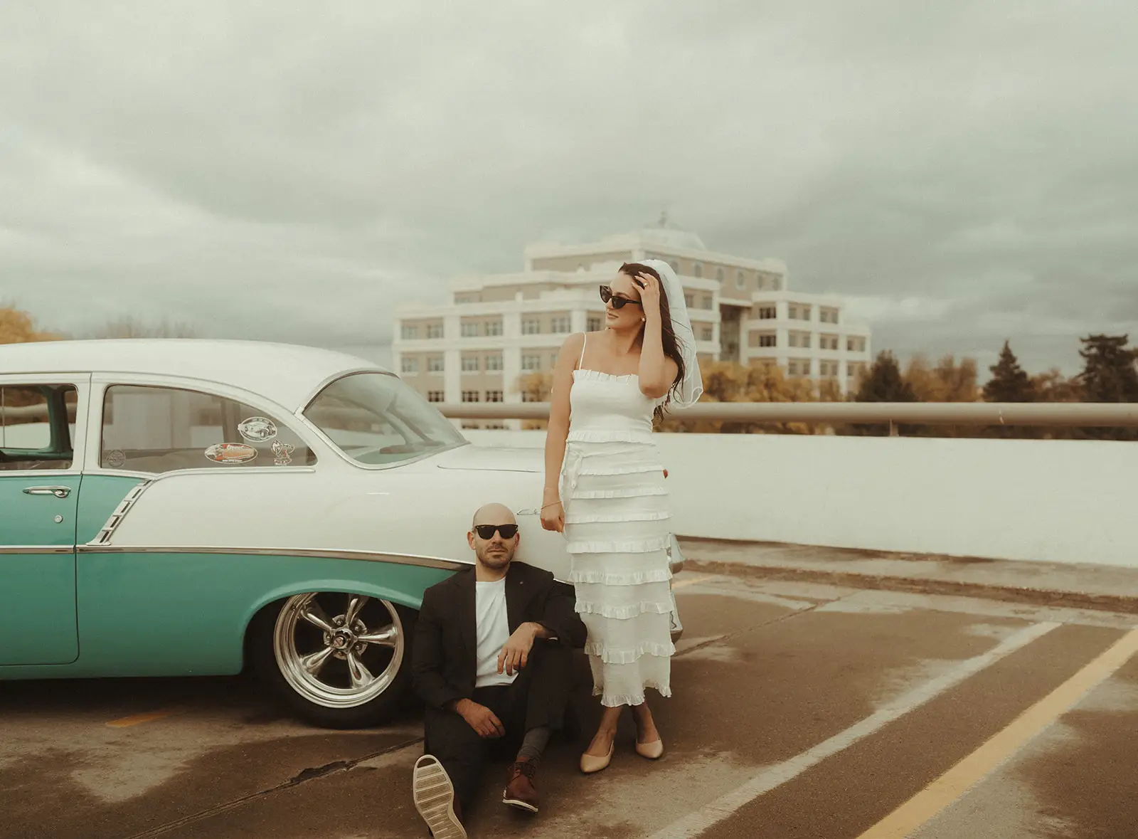 Engagement photoshoot in parking ramp in Downtown Grand Forks