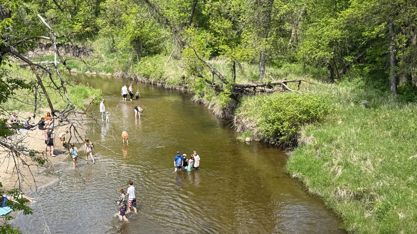 Image from above of the Turtle River play area in the stream!