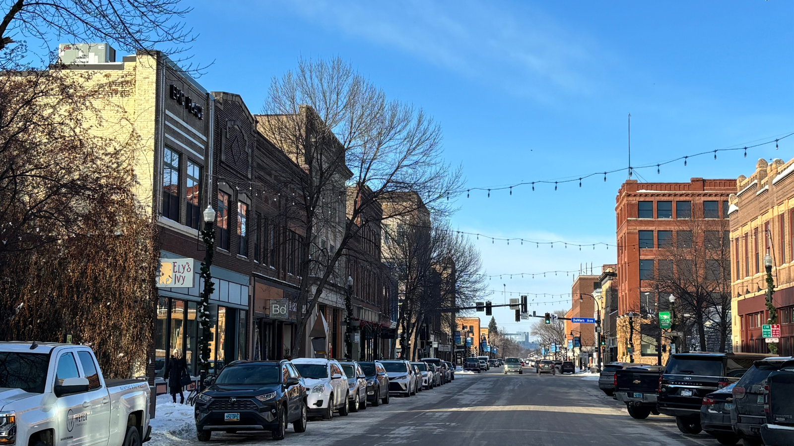 An image of downtown on a sunny winter day. So pretty!