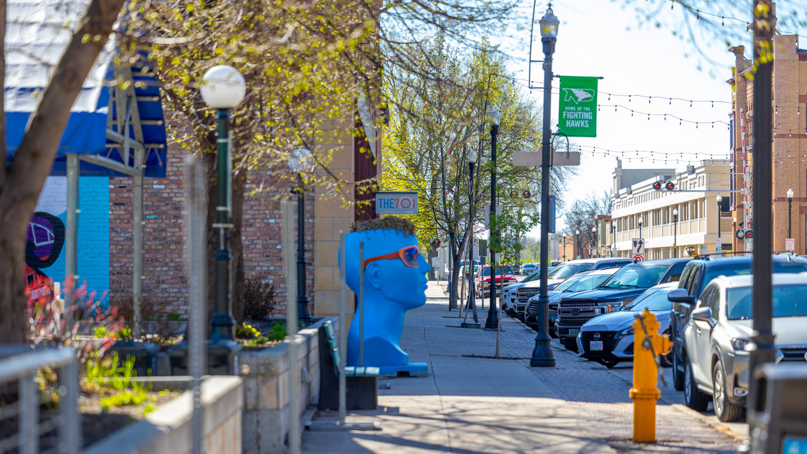 Photo of Downtown Grand Forks in the spring, right next to town square