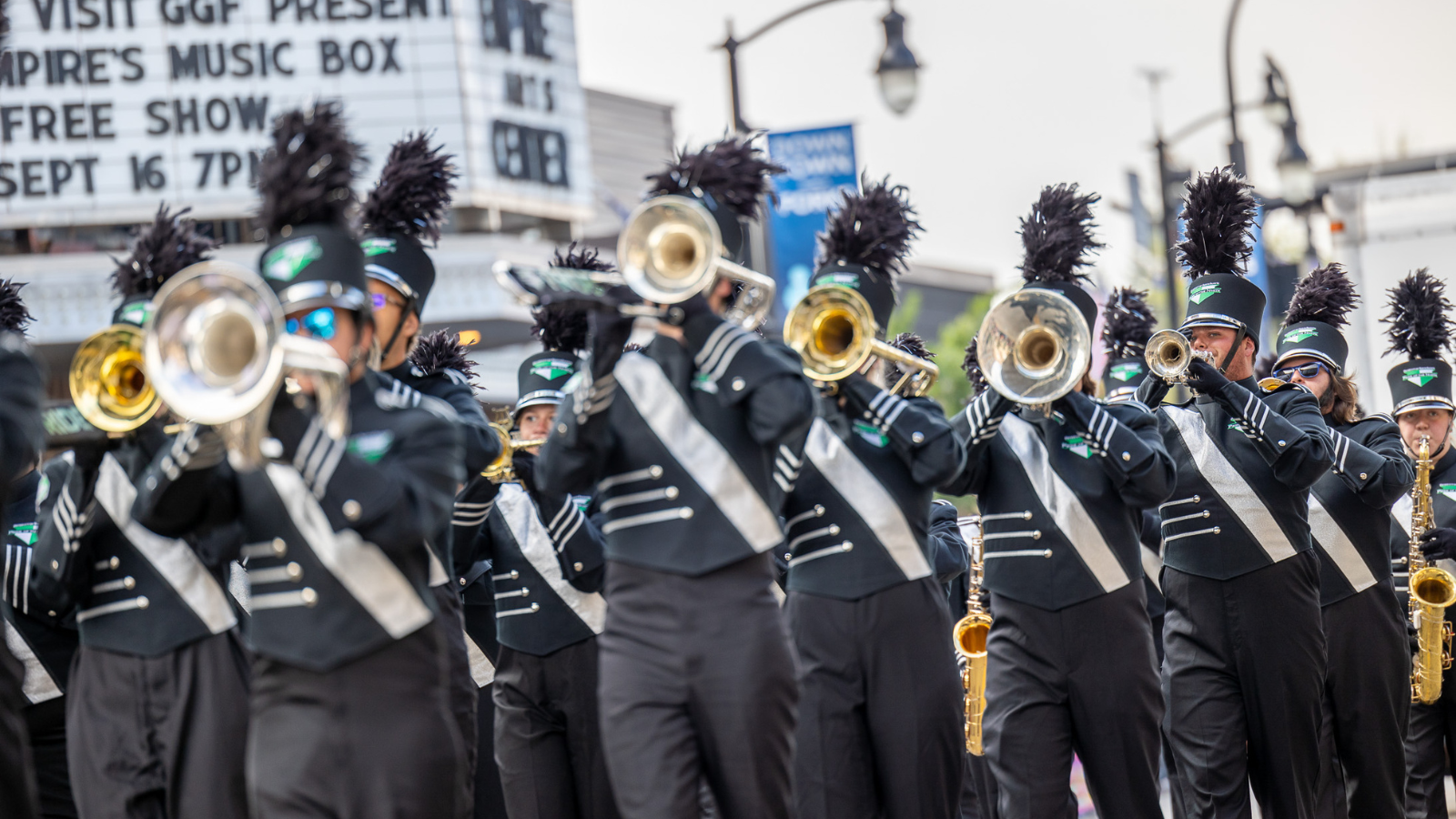 The UND band comes through the Potato Bowl Parade